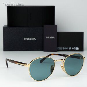 Prada Women Sunglasses Gold Lago Round PRB51S 5AK40K NEW AUTHENTIC